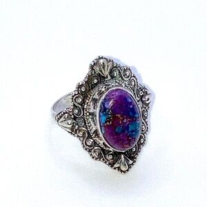 STERLING Purple Mojave Mohave Stone Filigree Style Ring Sz 6.5